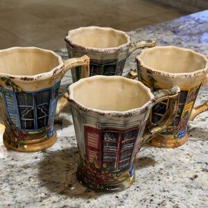Set Of 4 Rue De Paris Tabletops Large Coffee Mug Cup Hand Painted NWOT 6”